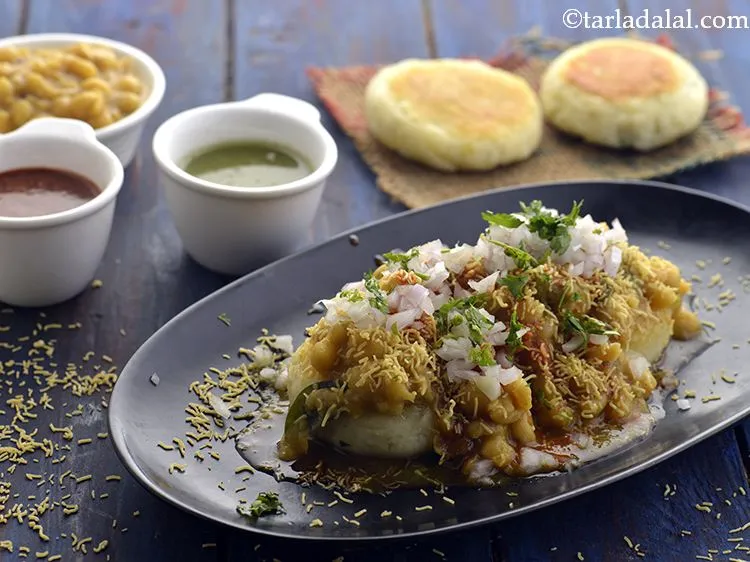 Step 54 – Serve the <strong>ragda pattice</strong> <strong>chaat</strong> immediately. If you have made the ragda and potato pattice …