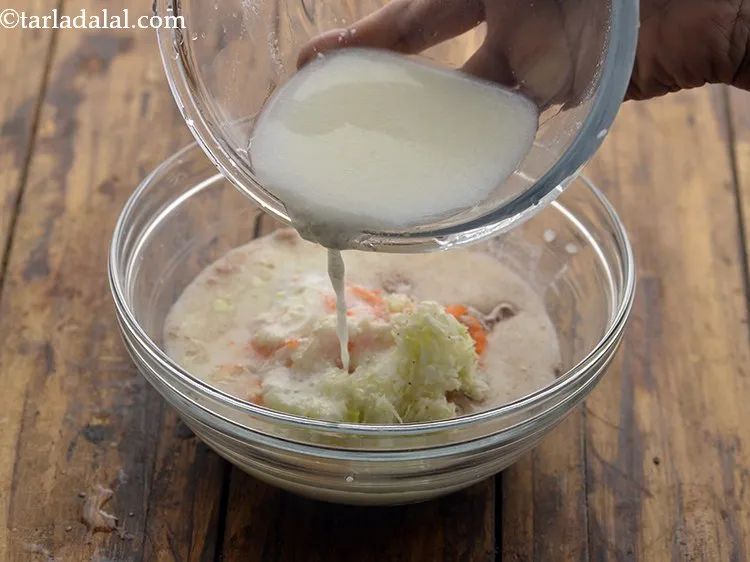 Step 16 – Add the prepared curd-water mixture. This will help to get the necessary pouring consistency of …