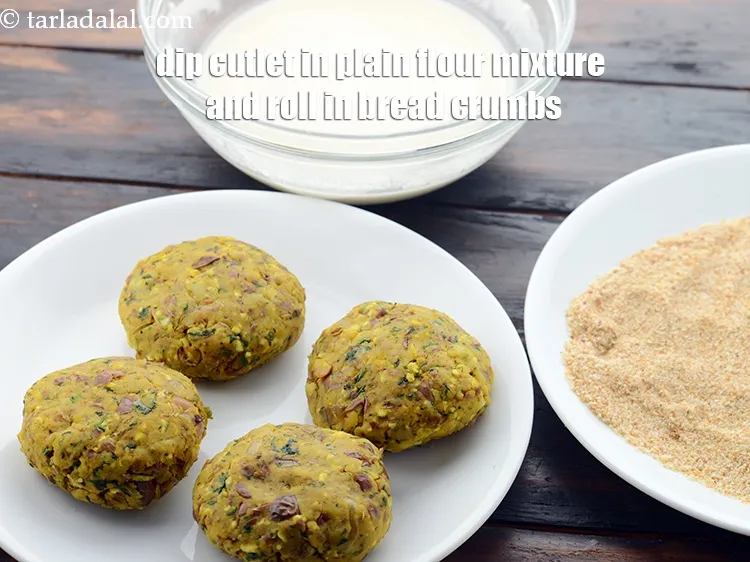 Step 46 – Dip each cutlet in the plain flour mixture and roll in the bread crumbs till …