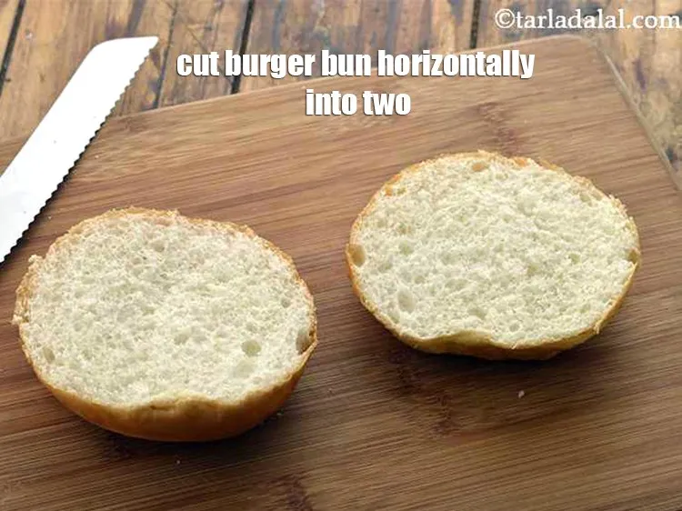 Step 61 – Cut a burger bun horizontally into two using a sharp knife. Here is a detailed …