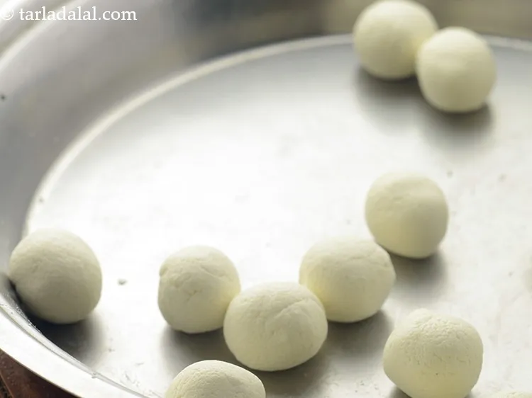 Step 22 – Divide the chenna dough into 10&nbsp;equal portions. Roll each portion into small balls between your …
