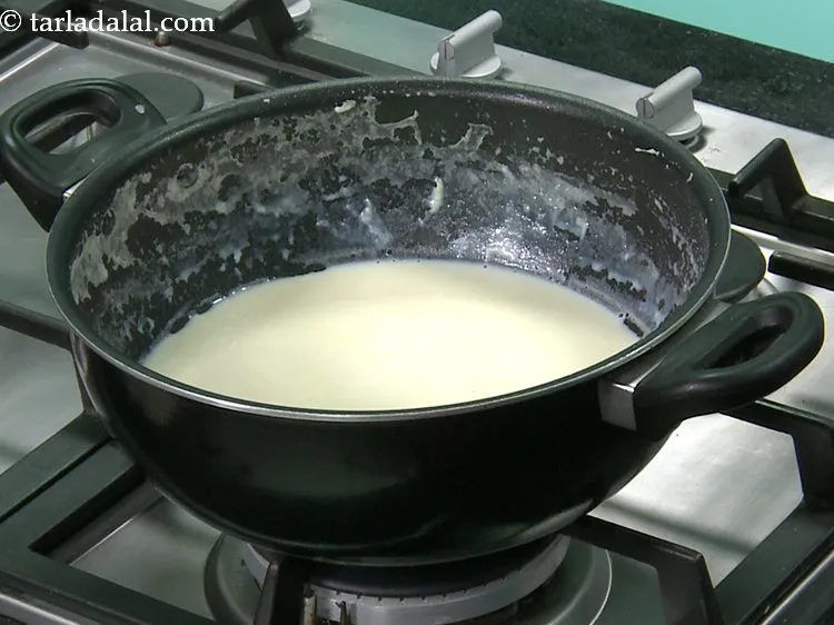 Step 2 – Reduce the flame to medium and cook for 15 minutes or till the milk reduces …
