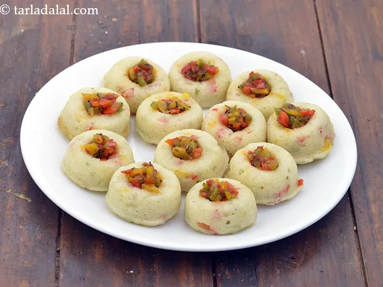 Step 23 – <strong>To serve rava dhokla with stuffed schezwan filling recipe | schezwan stuffed dhokla | easy …