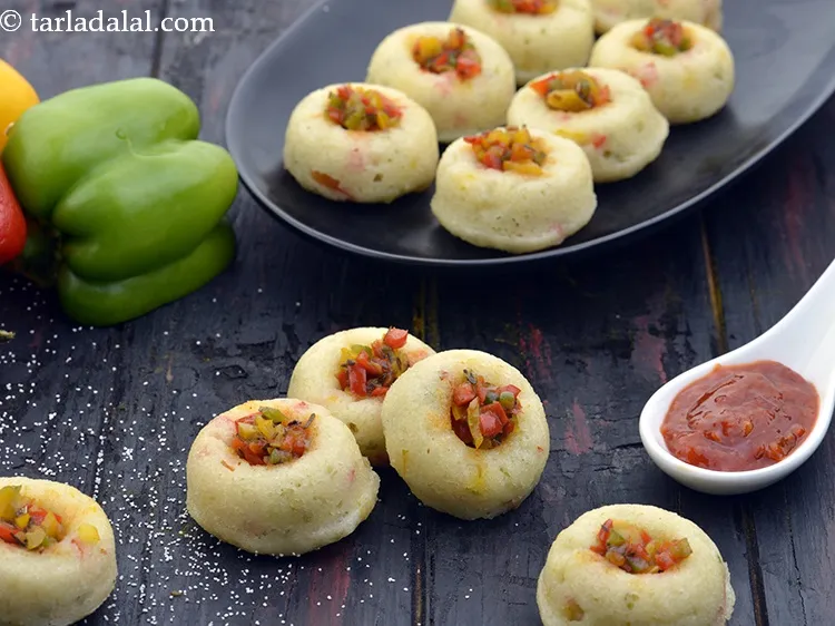 Step 24 – Serve <strong>rava dhokla with stuffed schezwan filling recipe | schezwan stuffed dhokla | easy suji …