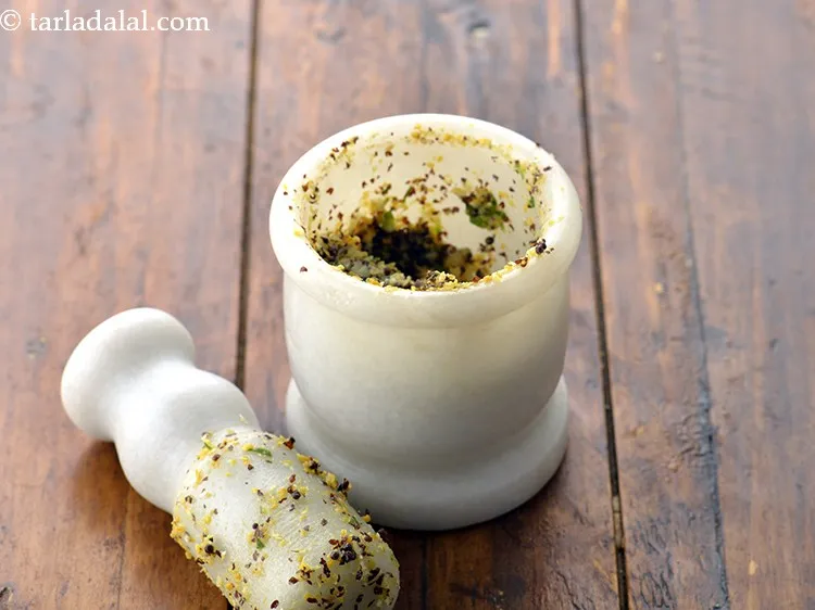 Step 9 – Crush till coarse in a mortar and pestle. Your garlic mustard seeds mixture is ready.