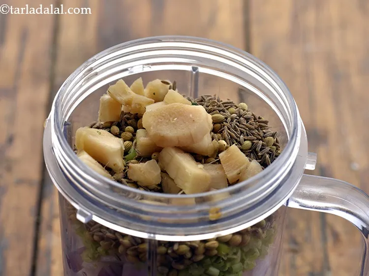 Step 9 – Add roughly chopped ginger. Authentic<strong> Thai curry paste</strong> makes use of galangal but, ginger has …