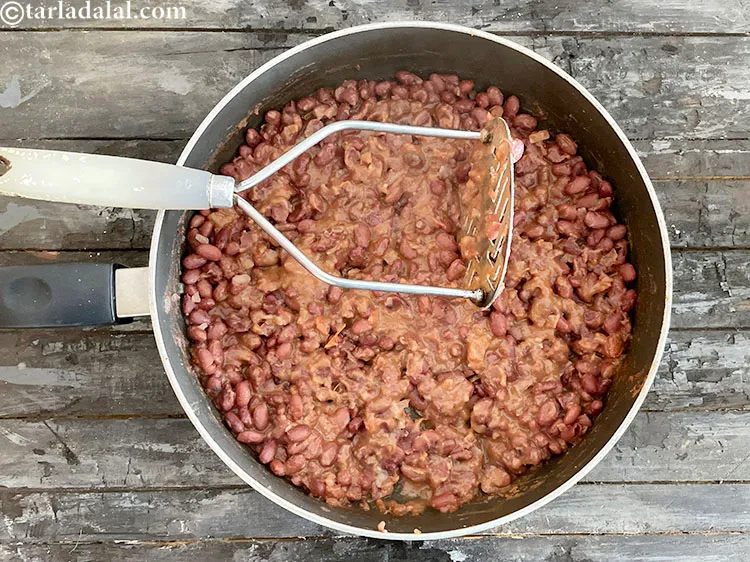 Step 30 – Mash the <strong>refried beans | Mexican veg refried beans | Indian style healthy Mexican refried …
