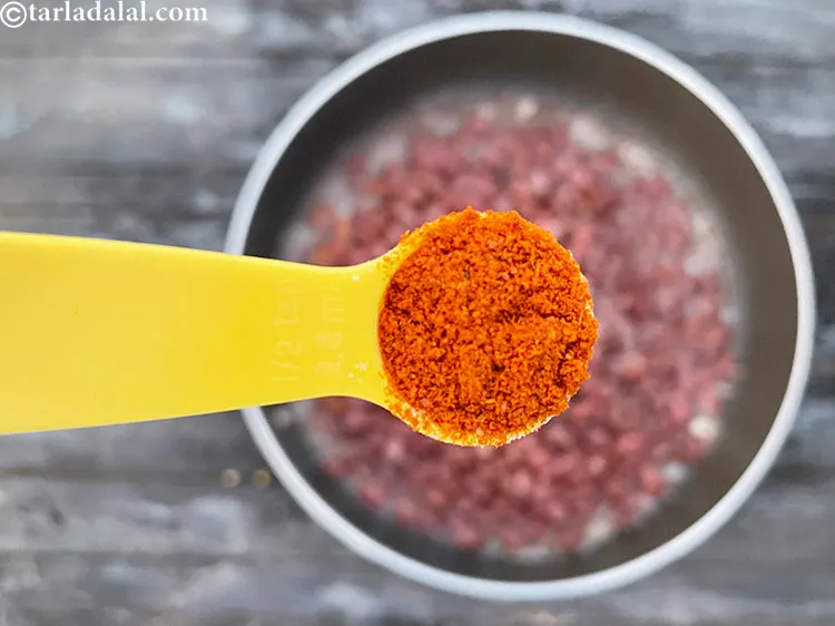 Step 78 – Add&nbsp;1/4&nbsp;tsp&nbsp;<a href="https://www.tarladalal.com/glossary-chilli-powder-red-chilli-powder-339i">chilli powder</a>.