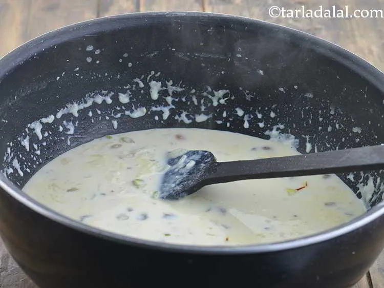 Step 16 – Cook the rice kheer on a slow flame for 10-12 minutes and switch off the …