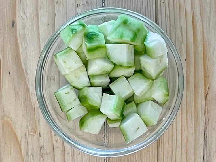 Step 4 – Chop the ridge gourd into pieces. We will be putting it in a mixer later.