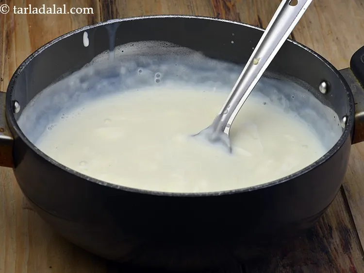 Step 18 – Mix well. The milk mixture is ready for setting.&nbsp;