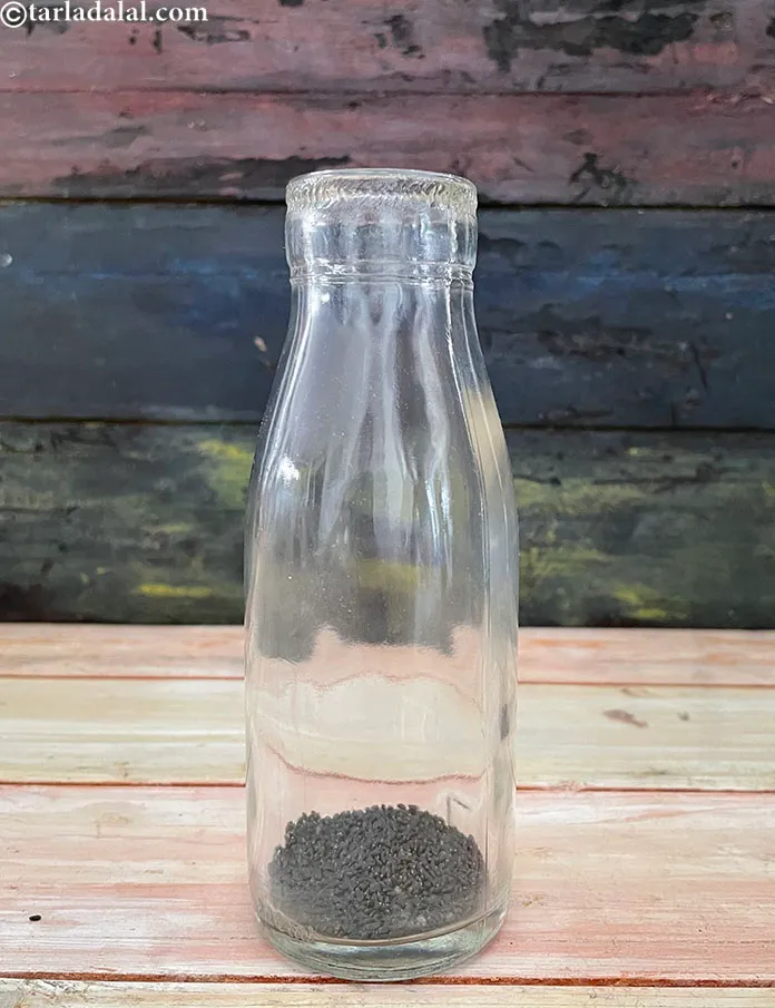 Step 11 – Put <meta charset="UTF-8" />1 tsp&nbsp;<a href="glossary-falooda-seeds-sabja-seeds-basil-seeds-tukmaria-1811i">falooda seeds (sabja)</a> in a bottle.