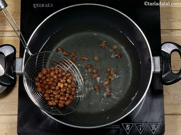 Step 4 – In the same oil deep-fry the peanuts till they change their colour to brown. You …
