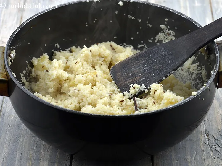 Step 29 – Do not forget to stir continuously as sama pulao is sticky and might burn otherwise.