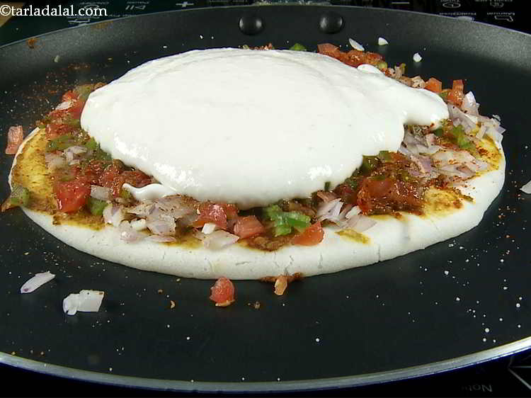 Step 34 – Remember that the batter for the first layer of the uttapam sandwich is &frac12; cup, …