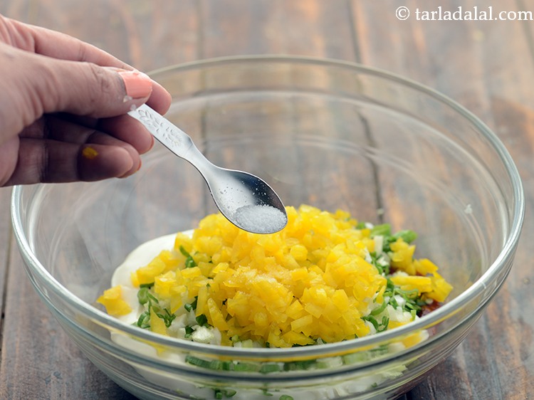 Step 6 – Add a pinch of salt. Take care while adding salt as mayonnaise and schezwan sauce …