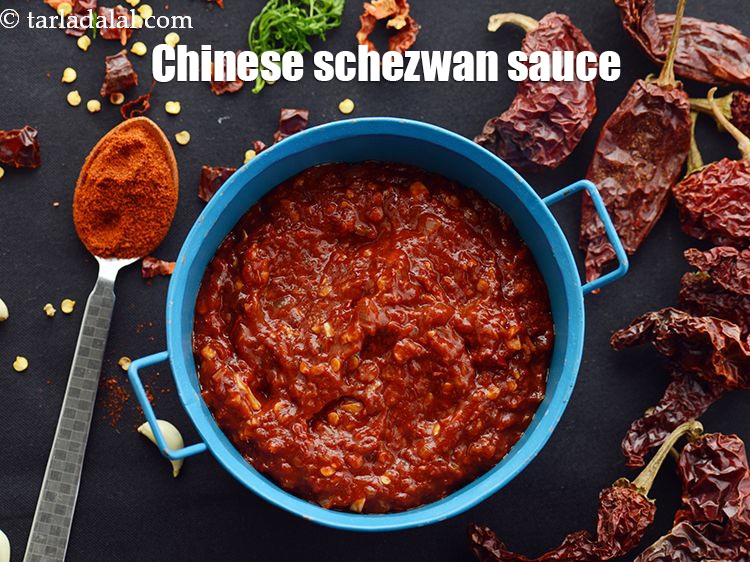 Step 15 – Learn <a href="https://www.tarladalal.com/schezwan-sauce-schezuan-sauce-chinese-recipe-4190r" target="_blank">how to make Schezwan sauce recipe</a> in detail.
