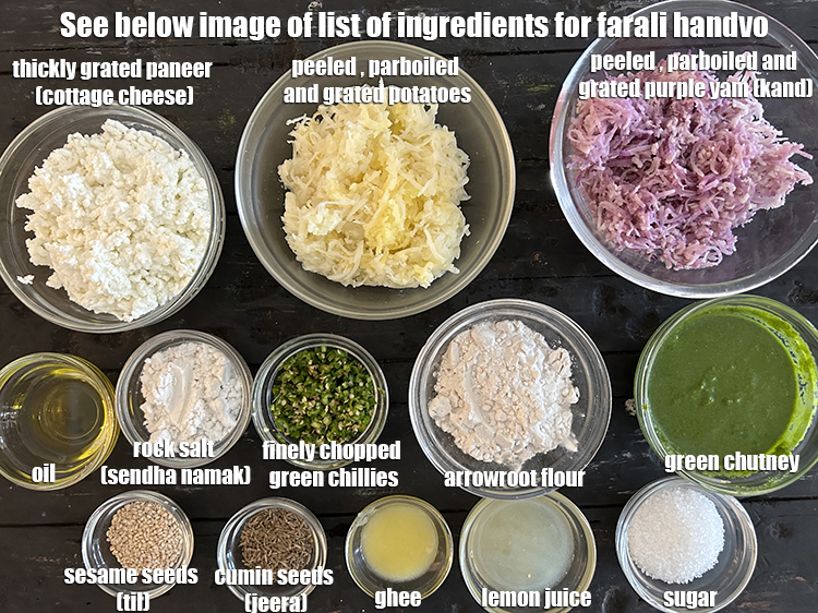 Step 2 – <strong>what is farali handvo recipe made of ? </strong><u><em>See below image of list of ingredients …