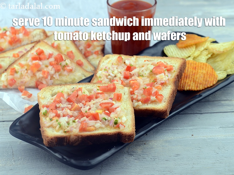 Step 17 – Serve <strong>onion tomato and cheese open toast recipe | 10 minute sandwich | crunchy onion …