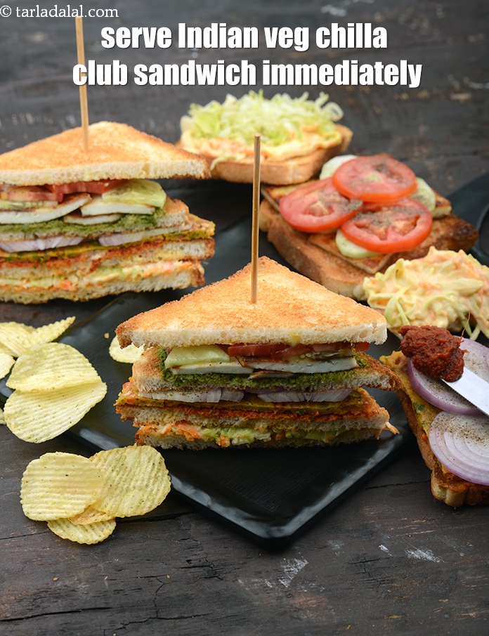 Step 57 – Serve <strong>veg club sandwich with chilla recipe | Indian veg chilla club sandwich | desi …