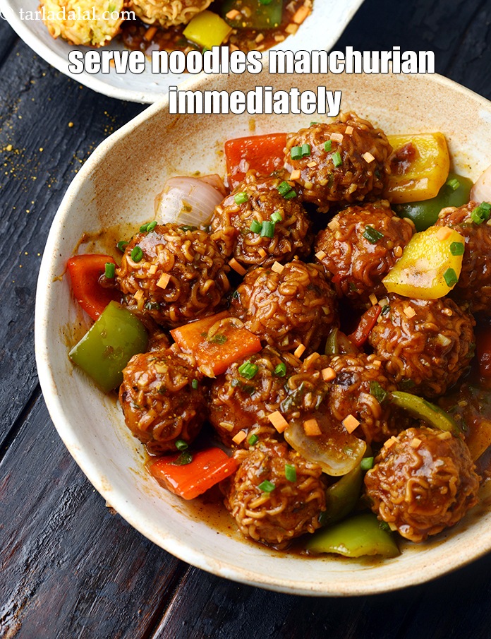 Step 45 – Serve <strong>maggi manchurian recipe | noodles manchurian | Indian maggi manchurian gravy |</strong>&nbsp;immediately.