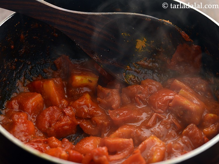 Step 12 – Mix well and simmer for 8 minutes or till the tomatoes are soft while stirring …