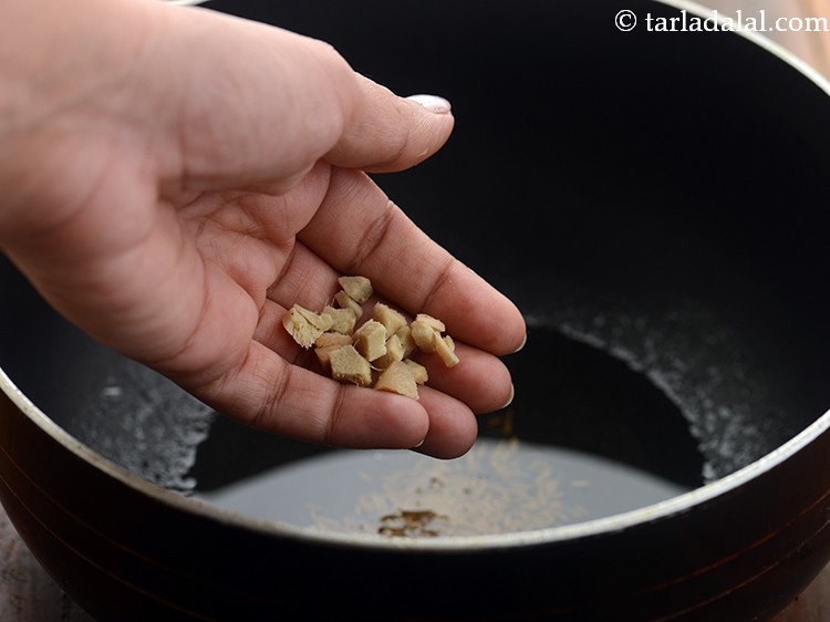 Step 5 – Add ginger. Traditionally, the <strong>sev tameta nu shaak</strong> does not have onion and garlic so, …