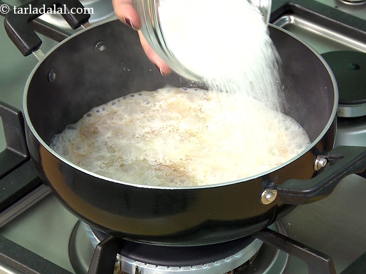 Step 16 – Add 3/4 cup&nbsp;<a href="https://www.tarladalal.com/glossary-sugar-chini-shakkar-278i">sugar</a>.