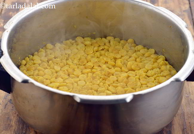 Step 46 – The chana dal should be cooked properly but should not be mushy. The grains of …