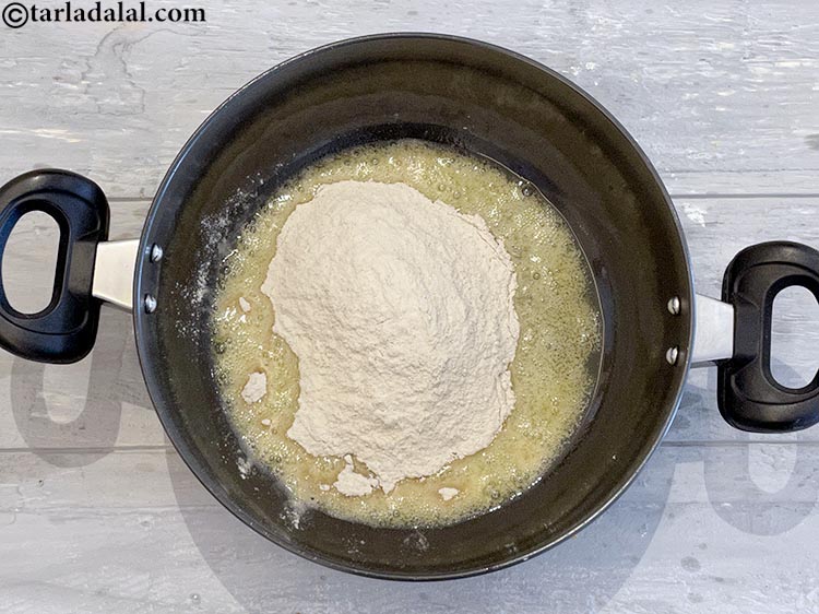 Step 3 – Add the waterchestnut flour (shingoda flour). This is a faral sweet called <strong>singhada halwa, sheera …