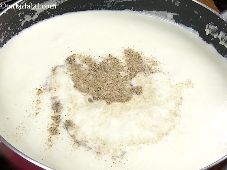Step 7 – Add cardamom powder. it gives most mithais an additional&nbsp; taste.