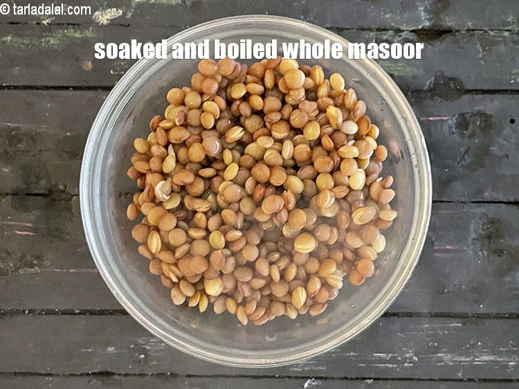 Step 8 – <meta charset="UTF-8" />1/4 cup&nbsp;<a href="glossary-masoor-whole-red-lentil-kala-masoor-301i">whole masoor (whole red lentil)</a>&nbsp;gives 3/4 cup masoor after soaking.&nbsp;