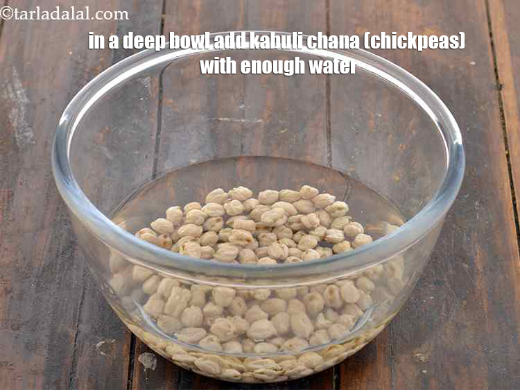 Step 8 – Take a deep bowl, add 1/2&nbsp;cup raw kabuli chana, wash and cover them with enough …