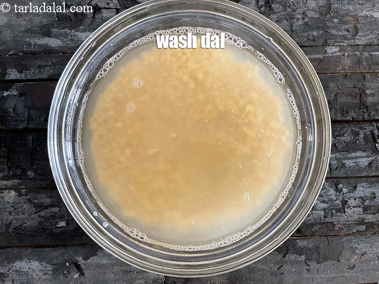 Step 4 – Put the yellow moong dal in water and wash it. You can see the dirt. …