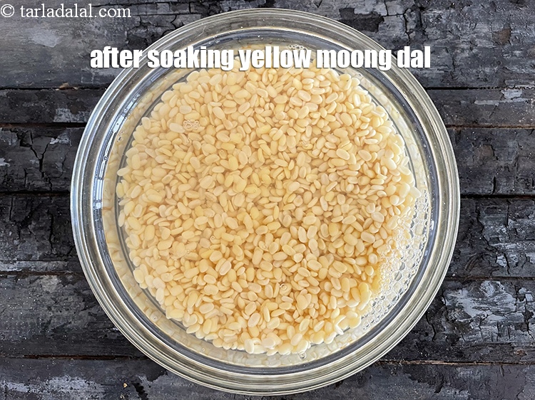 Step 7 – This is what the soaked yellow moong dal looks like.