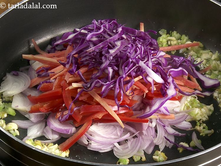 Step 18 – Add the red cabbage. This gives a nice colour.