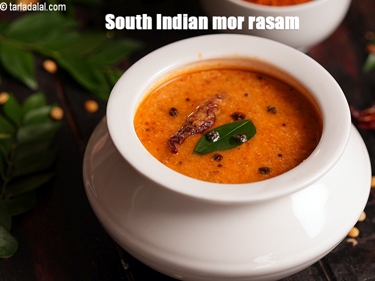 Step 37 – Mix well. Serve <strong>buttermilk rasam</strong> immediately.