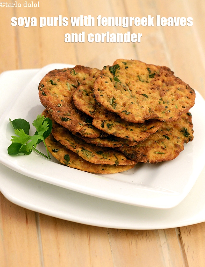 Step 23 – Serve <strong>hariyali soya puris | soya puris with fenugreek leaves and coriander |&nbsp;methi dhania crsipy …