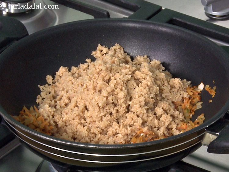 Step 18 – Add the soaked soya granules to make <strong>gluten free recipe.</strong>