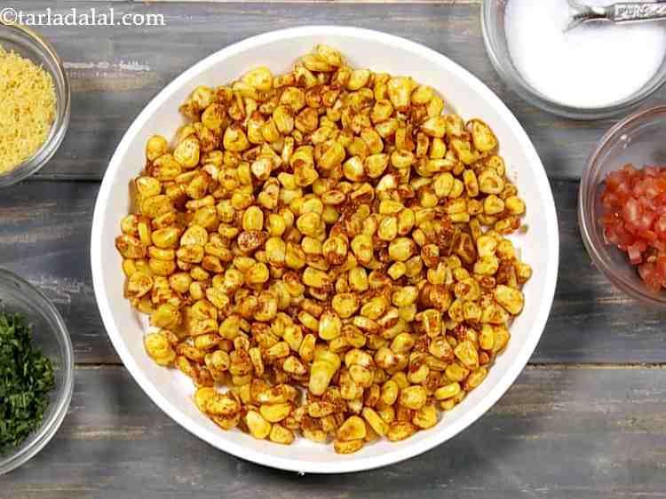 Step 8 – Cool slightly and put the corn mixture into a serving plate.