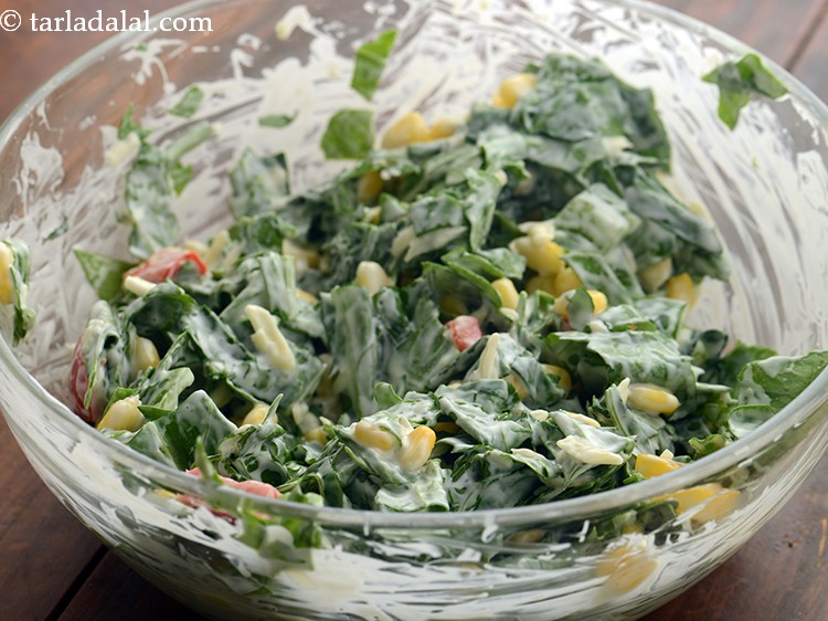 Step 11 – Mix&nbsp;<strong>spinach and corn salad in mayo cheese dressing recipe | Indian style corn and spinach …