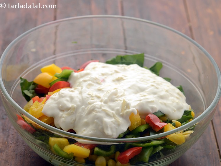 Step 10 – Add the creamy mayo cheese dressing.&nbsp;