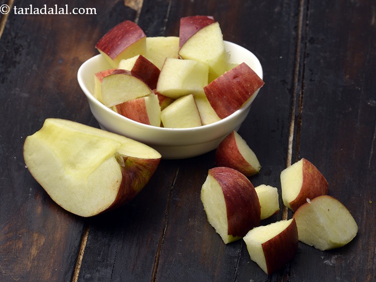 Step 8 – Next make cubes of apple also and add them to the hopper a few at …