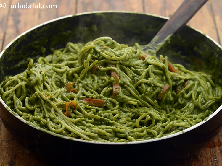 Step 23 – Mix&nbsp;<strong>spinach noodles | Indian style spinach noodles |&nbsp; cheese spinach veg noodles |</strong>&nbsp;well and cook …
