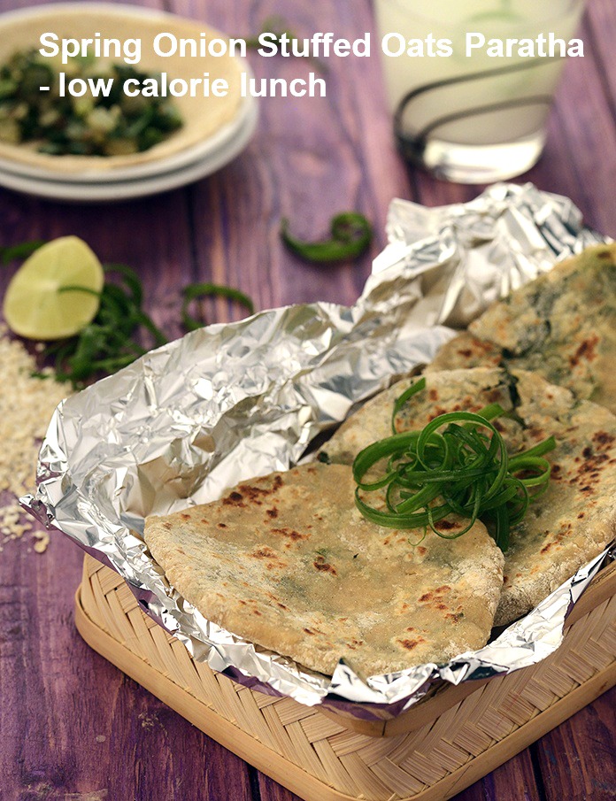 Step 43 – <strong>Spring Onion Stuffed Oats Paratha &ndash; low calorie lunch.</strong>