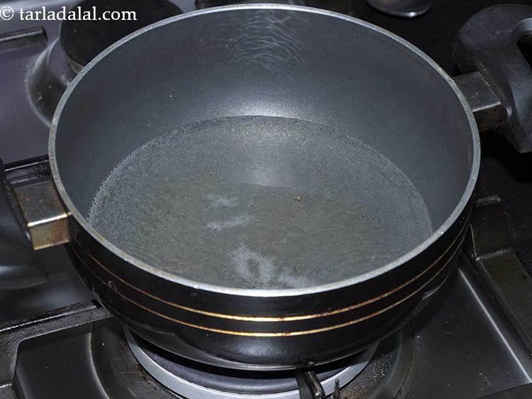 Step 23 – <p>Now for <strong>sprouted and boiled matki</strong>, boil 1¼ cups of water in a deep non-stick …