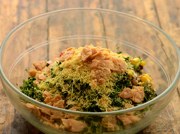 Step 10 – Add crushed papdi and salt. Crushed papdi will inherit crunchiness in our <strong>sprouts and corn …