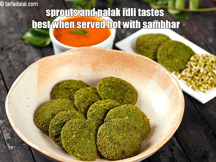 Step 21 – Sprouts and palak idli tastes best when served hot with sambhar.