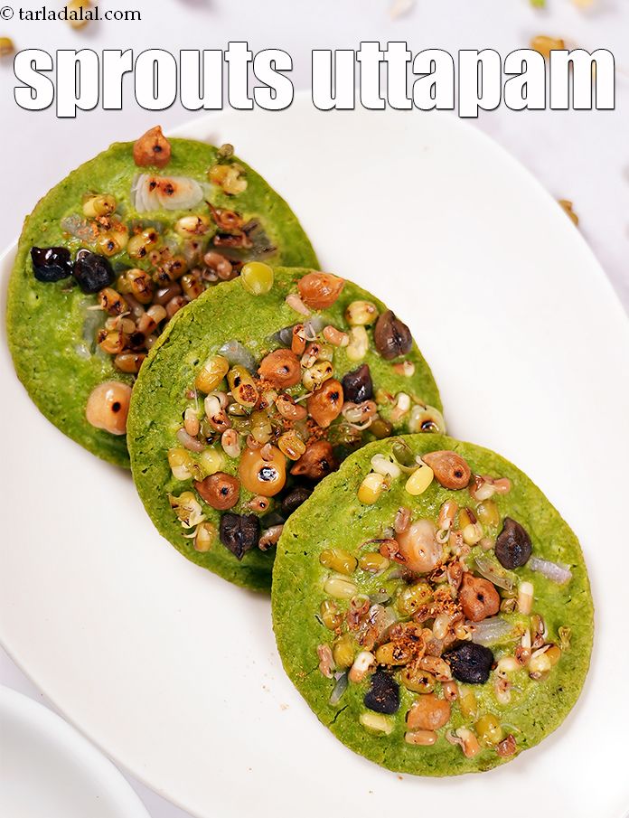 Step 29 – Serve <strong>oats palak sprouts uttapam |&nbsp;sprouts uttapam |&nbsp;uttapam recipe for pregnancy | </strong>&nbsp;hot&nbsp;with coconut chutney …