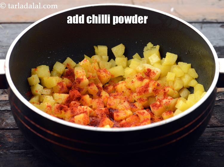 Step 10 – Add 3/4 tsp&nbsp;<a href="https://www.tarladalal.com/glossary-chilli-powder-red-chilli-powder-339i">chilli powder</a>. if you are making it for a child please reduce …